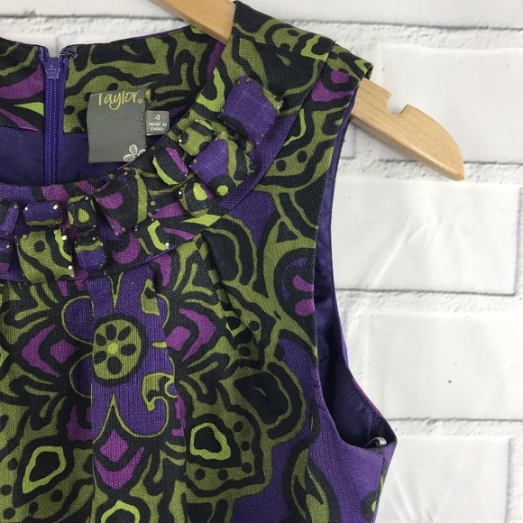 Taylor Sleeveless Floral Dress Jeweled Collar 4 - Picture 3 of 8